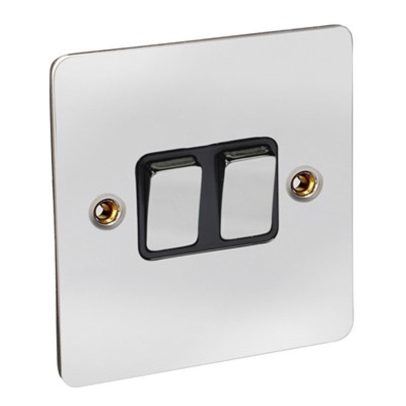 Flat Plate 10Amp 2 Gang 2 Way Switch *Chrome/Black Insert ** - Click Image to Close